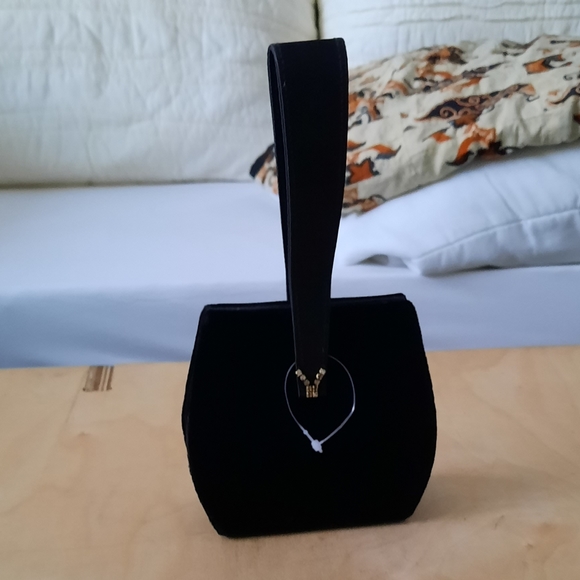 Vintage Black Velvet Mini Bag with Rhinestone Details NWOT - Picture 2 of 4